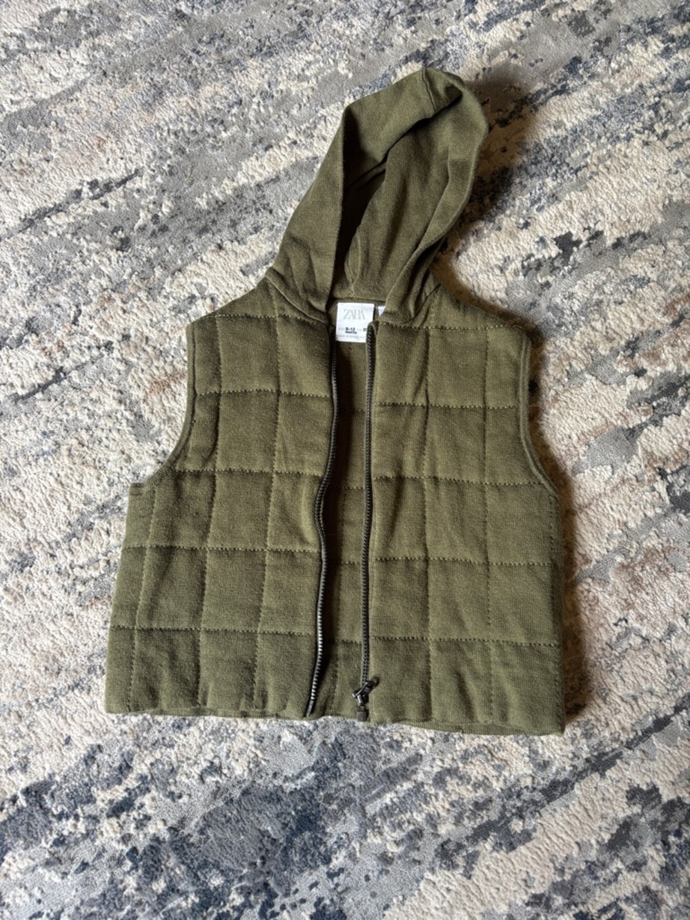 Zara Olive Quilted Hooded Vest